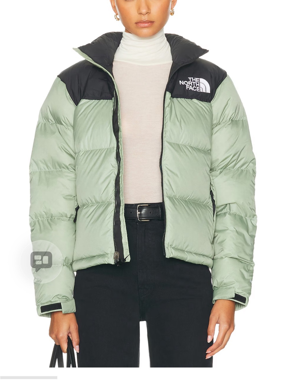 The North Face Women's Mint Green and Black Puffer Jacket 1996 retro nuptse jac